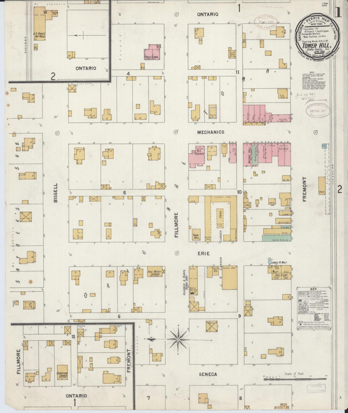 Sanborn Fire Insurance Map from Tower Hill, Shelby County, Illinois (1899), Sheet #0001 - Complete Map Set gallery image, historic Sanborn map, vintage wall art, Illinois Illinois