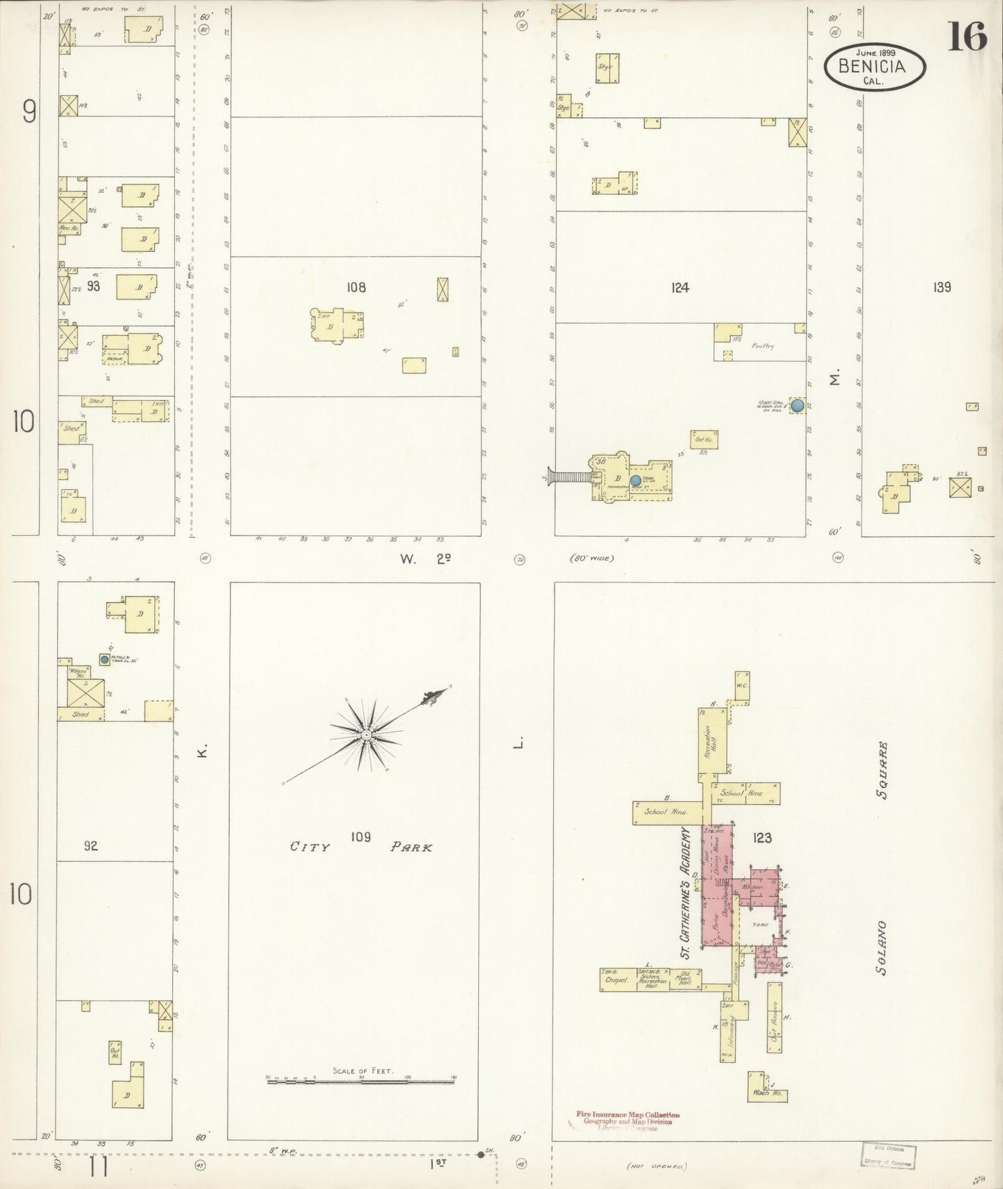 Sanborn Fire Insurance Map from Benicia, Solano County, California (1899), Sheet #0016 - Historic Sanborn Fire Insurance Map Print, vintage old map wall art, antique decor, genealogy gift, California California map