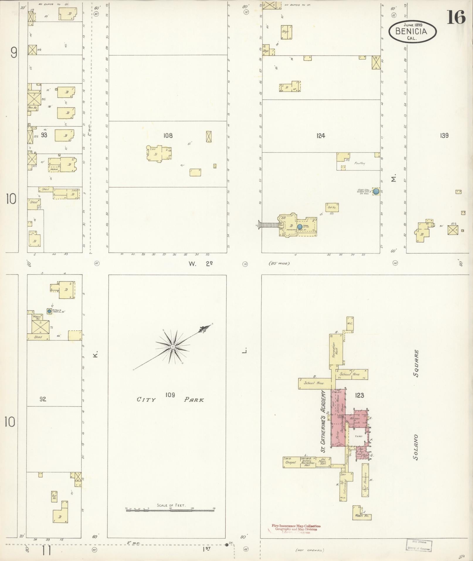 Sanborn Fire Insurance Map from Benicia, Solano County, California (1899), Sheet #0016 - Historic Sanborn Fire Insurance Map Print, vintage old map wall art, antique decor, genealogy gift, California California map