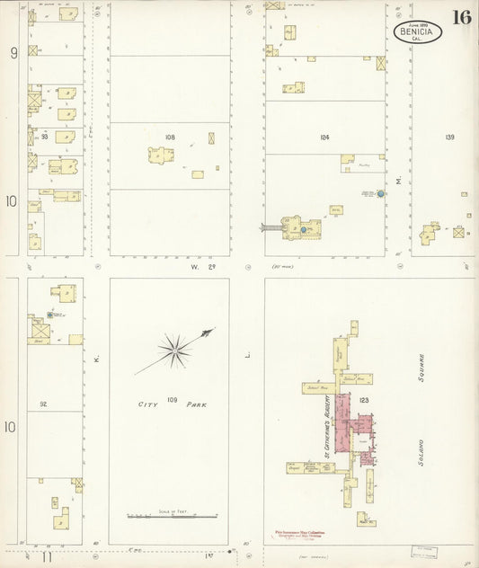 Sanborn Fire Insurance Map from Benicia, Solano County, California (1899), Sheet #0016 - Historic Sanborn Fire Insurance Map Print, vintage old map wall art, antique decor, genealogy gift, California California map