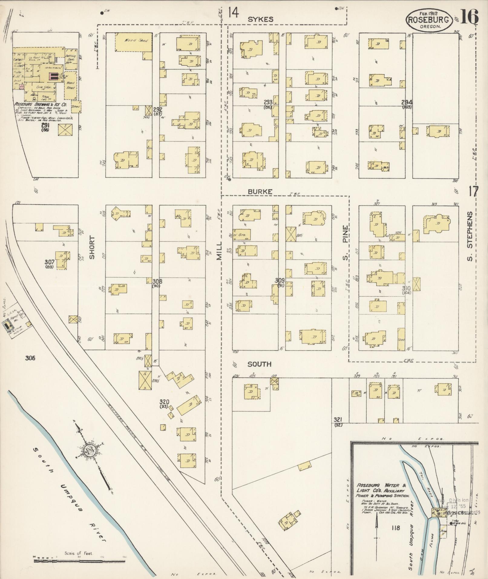 Sanborn Fire Insurance Map from Roseburg, Douglas County, Oregon (1912), Sheet #0016 - Complete Map Set gallery image, historic Sanborn map, vintage wall art, Oregon Oregon