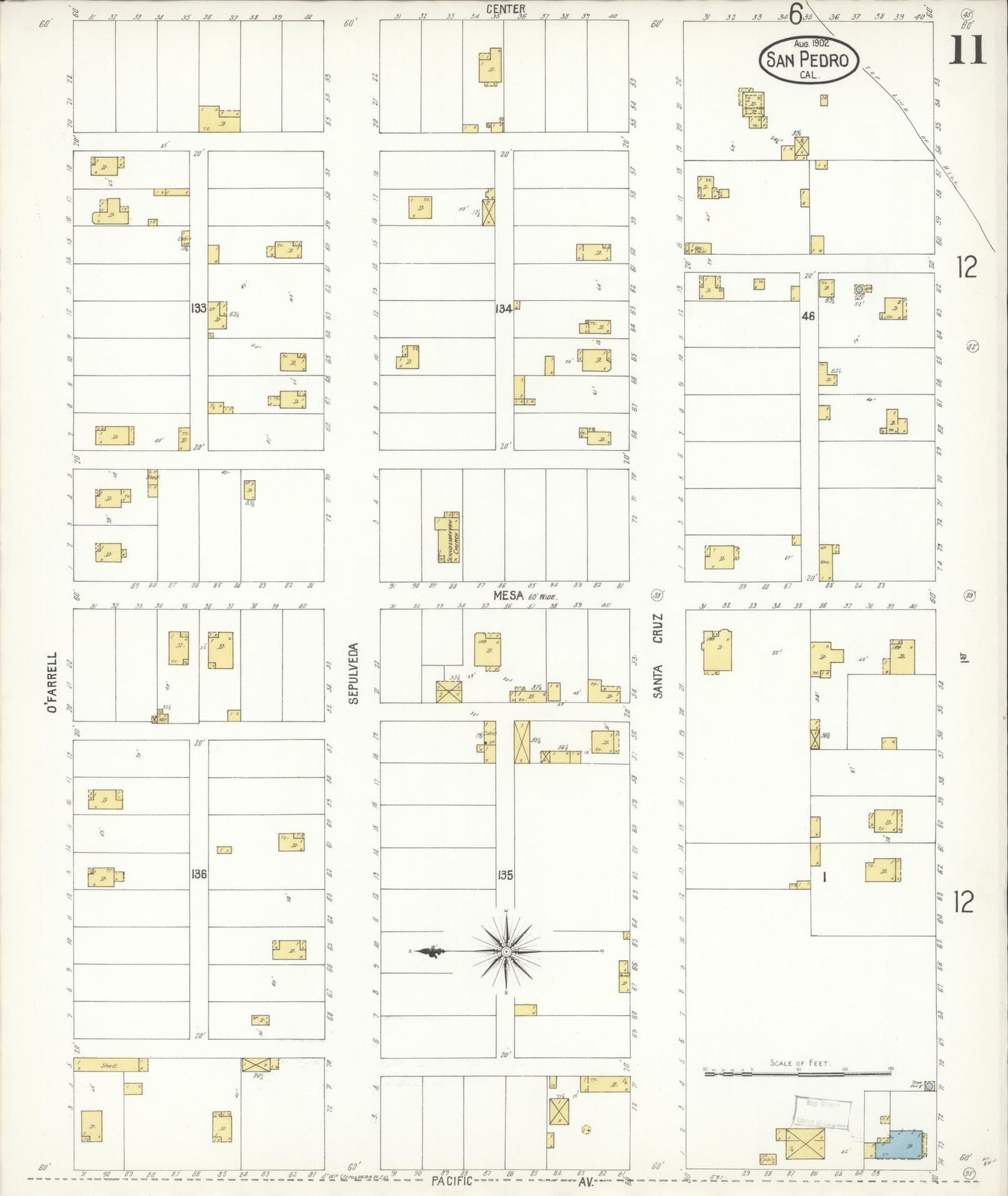 Sanborn Fire Insurance Map from San Pedro, Los Angeles County, California (1902), Sheet #0011 - Complete Map Set gallery image, historic Sanborn map, vintage wall art, California California