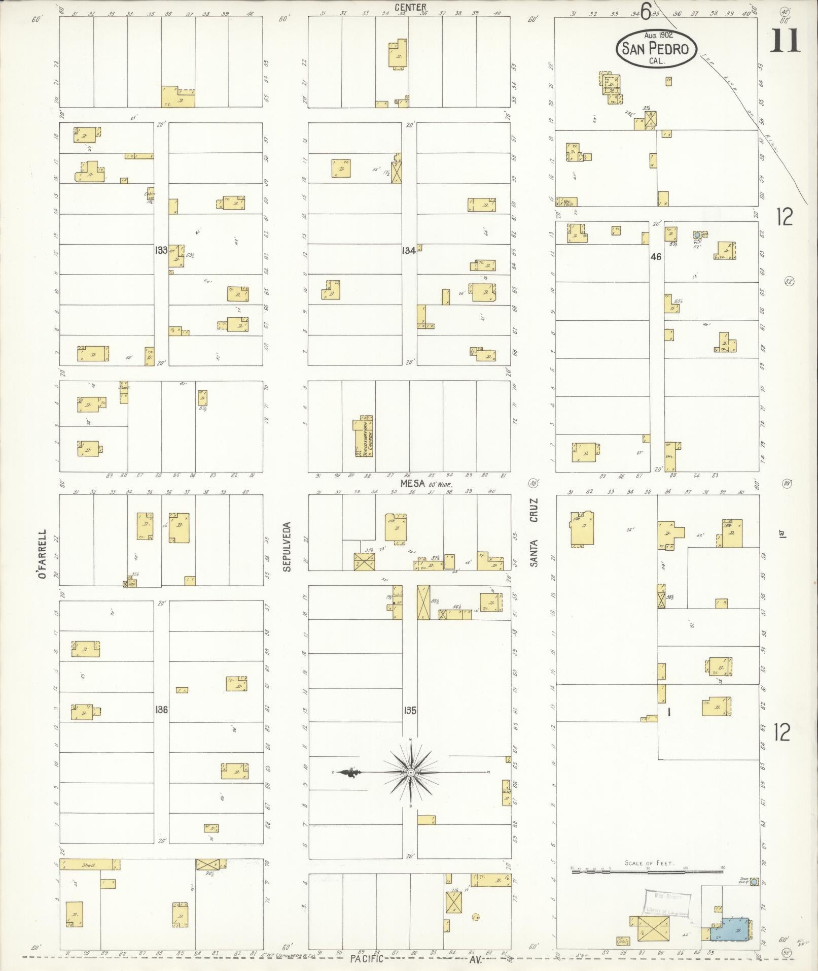 Sanborn Fire Insurance Map from San Pedro, Los Angeles County, California (1902), Sheet #0011 - Complete Map Set gallery image, historic Sanborn map, vintage wall art, California California