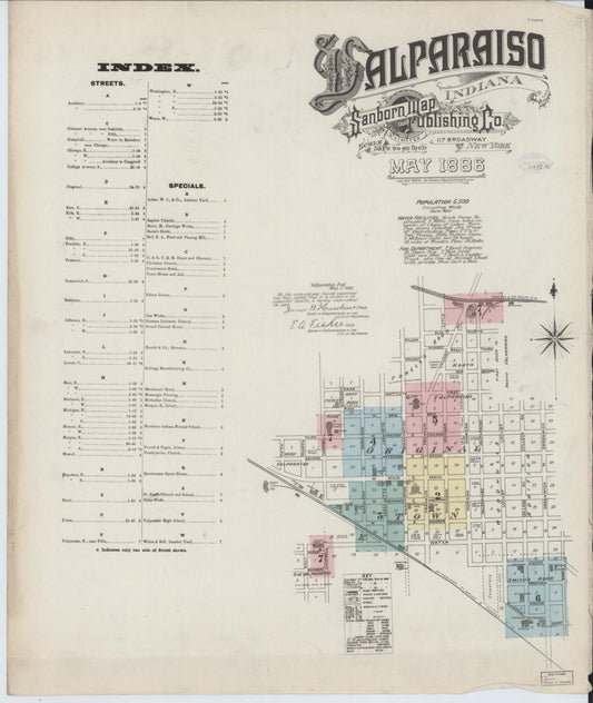 Sanborn Fire Insurance Map from Valparaiso, Porter County, Indiana (1886), Sheet #0001 - Historic Sanborn Fire Insurance Map Print, vintage old map wall art, antique decor, genealogy gift, Indiana Indiana map
