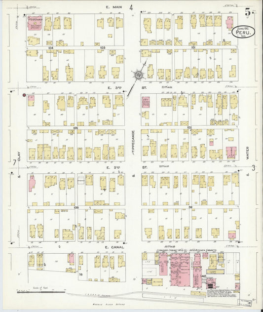 Sanborn Fire Insurance Map from Peru, Miami County, Indiana (1912), Sheet #0005 - Historic Sanborn Fire Insurance Map Print, vintage old map wall art, antique decor, genealogy gift, Indiana Indiana map