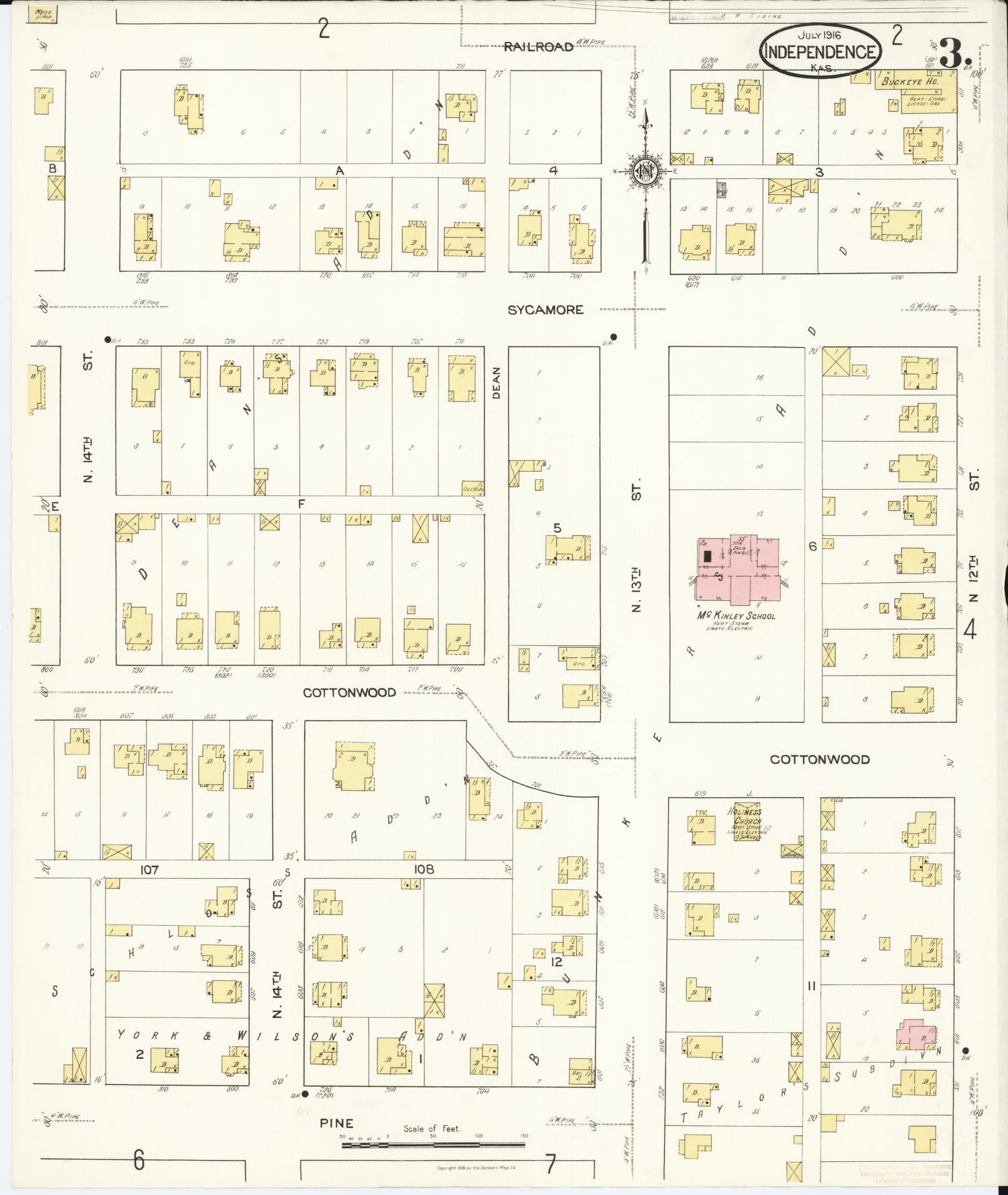 Sanborn Fire Insurance Map from Independence, Montgomery County, Kansas (1916), Sheet #0003 - Historic Sanborn Fire Insurance Map Print, vintage old map wall art, antique decor, genealogy gift, Kansas Kansas map