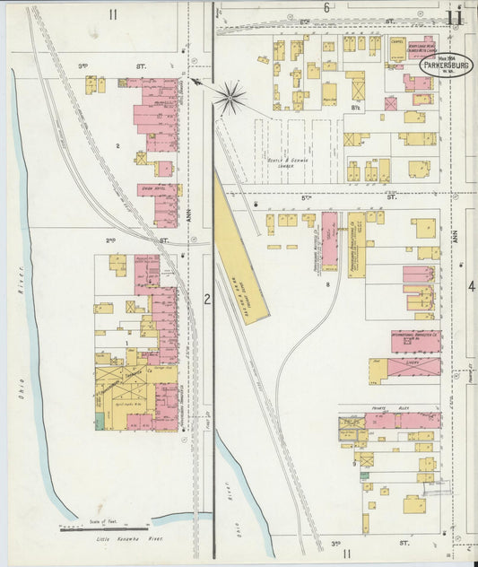 Sanborn Fire Insurance Map from Parkersburg, Wood County, West Virginia (1904), Sheet #0011 - Historic Sanborn Fire Insurance Map Print, vintage old map wall art, antique decor, genealogy gift, West Virginia West Virginia map