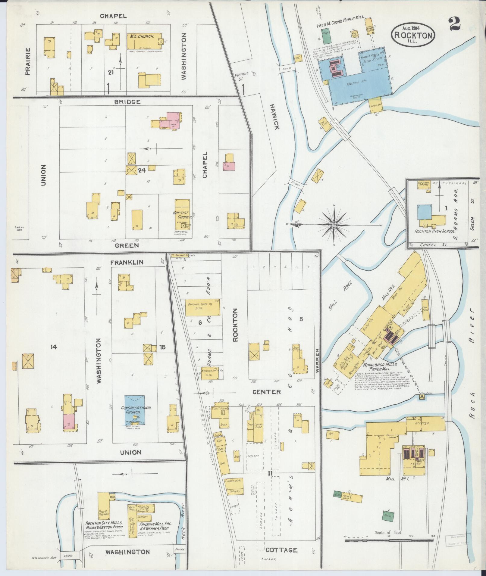 Sanborn Fire Insurance Map from Rockton, Winnebago County, Illinois (1904), Sheet #0002 - Complete Map Set gallery image, historic Sanborn map, vintage wall art, Illinois Illinois