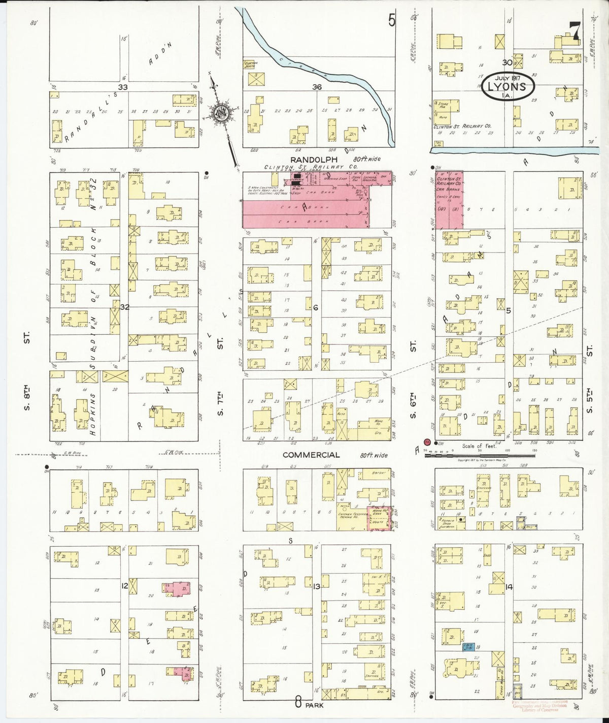 Sanborn Fire Insurance Map from Lyons, Clinton County, Iowa (1917), Sheet #0007 - Historic Sanborn Fire Insurance Map Print, vintage old map wall art