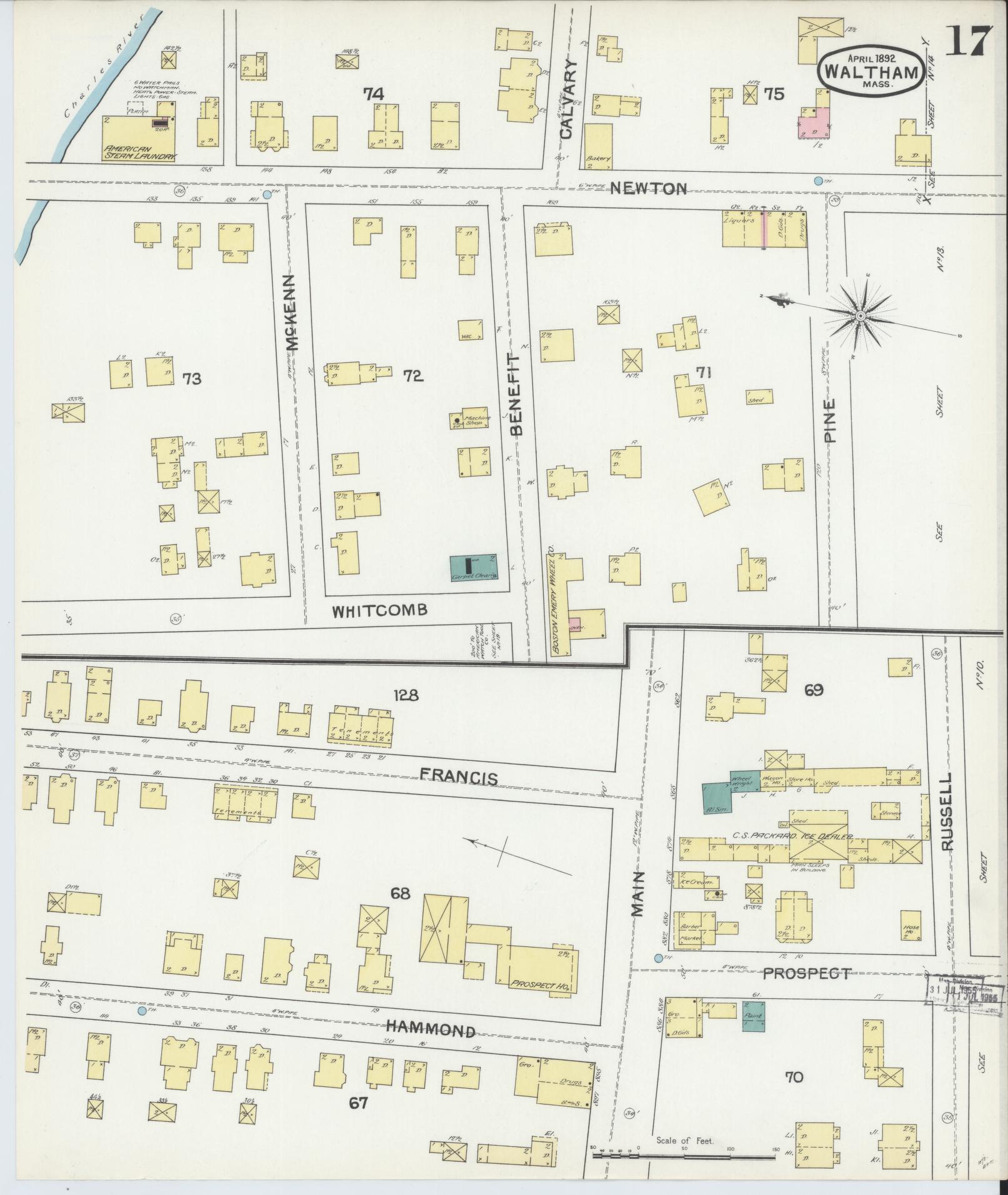 Sanborn Fire Insurance Map from Waltham, Middlesex County, Massachusetts (1892), Sheet #0017 - Complete Map Set gallery image, historic Sanborn map, vintage wall art, Massachusetts Massachusetts