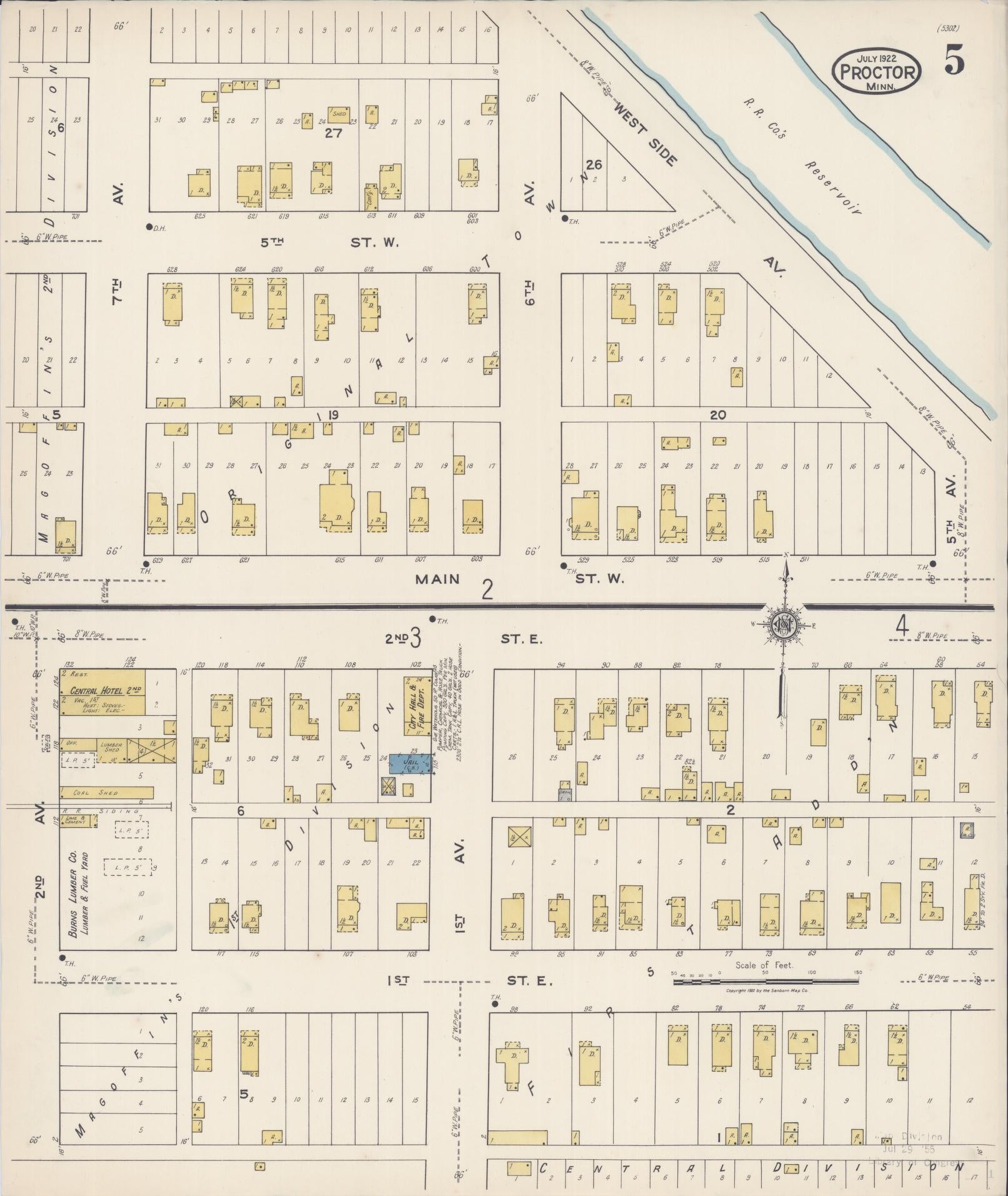 Sanborn Fire Insurance Map from Proctor, Saint Louis County, Minnesota (1922), Sheet #0005 - Complete Map Set gallery image, historic Sanborn map, vintage wall art, Minnesota Minnesota