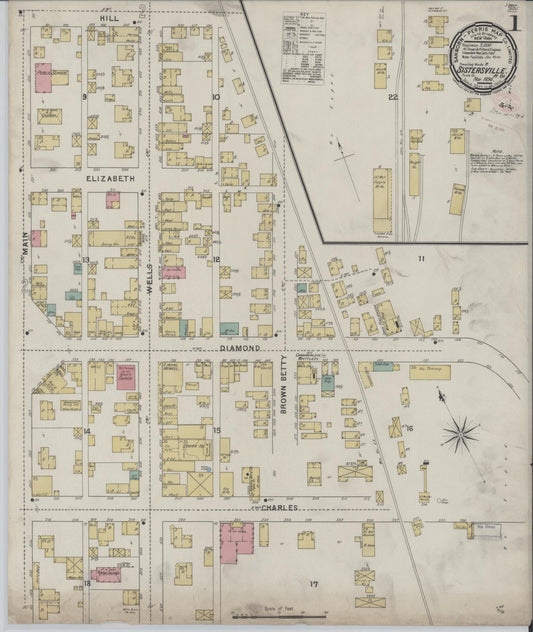 Sanborn Fire Insurance Map from Sistersville, Tyler County, West Virginia (1894), Sheet #0001 - Complete Map Set gallery image, historic Sanborn map, vintage wall art, West Virginia West Virginia