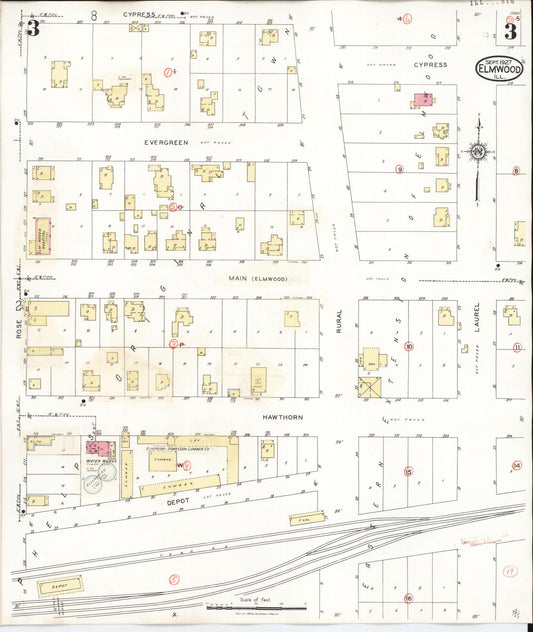 Sanborn Fire Insurance Map from Elmwood, Peoria County, Illinois (1944), Sheet #0003 - Historic Sanborn Fire Insurance Map Print, vintage old map wall art, antique decor, genealogy gift, Illinois Illinois map