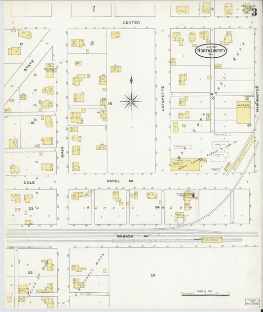 Sanborn Fire Insurance Map from North Liberty, Saint Joseph County, Indiana (1909), Sheet #0003 - Historic Sanborn Fire Insurance Map Print, vintage old map wall art, antique decor, genealogy gift, Indiana Indiana map
