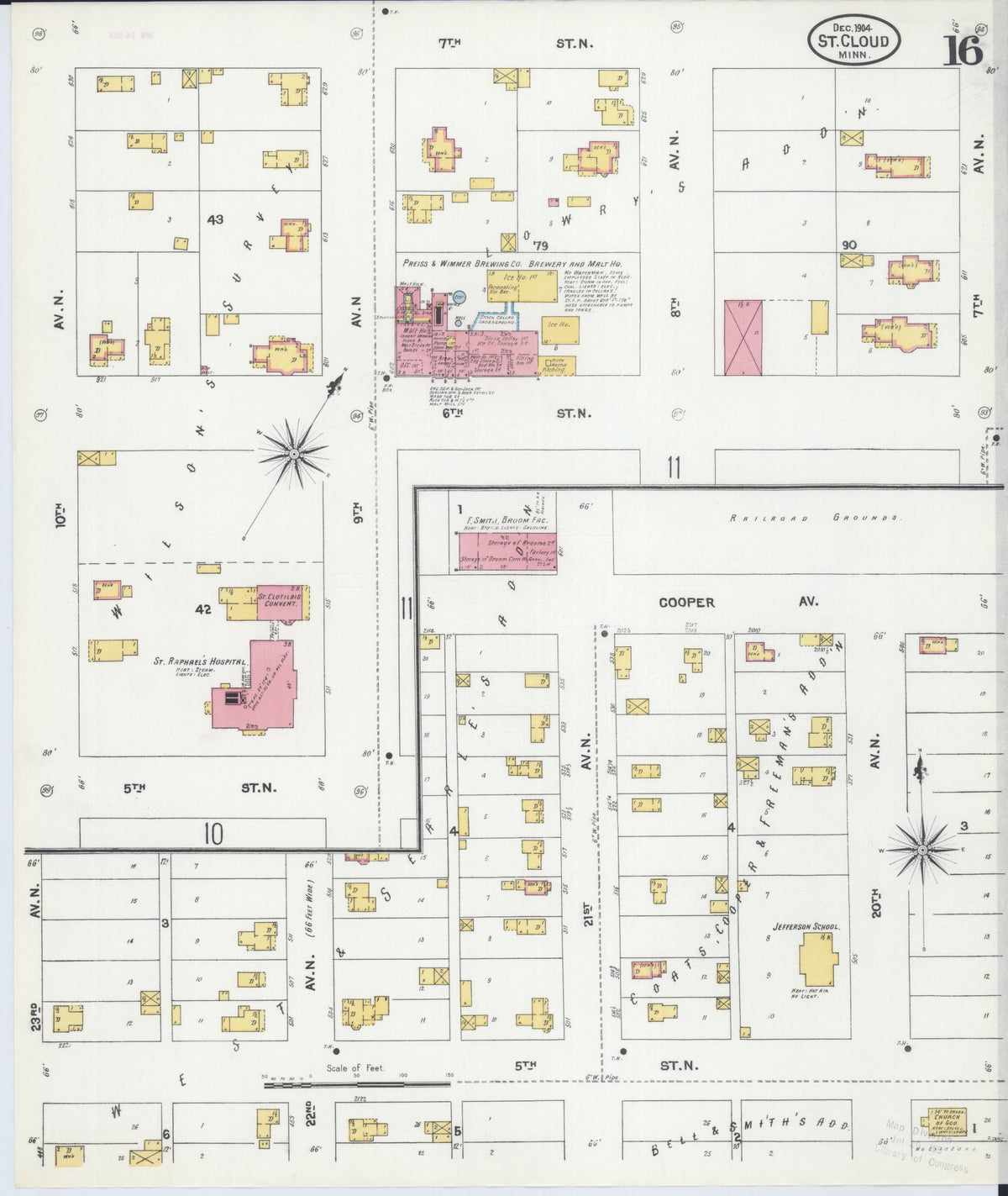 Sanborn Fire Insurance Map from Saint Cloud, Stearns, Benton, and Sherburne Counties, Minnesota (1904), Sheet #0016 - Historic Sanborn Fire Insurance Map Print, vintage old map wall art, antique decor, genealogy gift, Minnesota Minnesota map