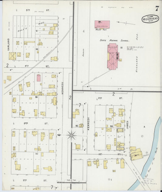 Sanborn Fire Insurance Map from Moorhead, Clay County, Minnesota (1896), Sheet #0007 - Historic Sanborn Fire Insurance Map Print, vintage old map wall art, antique decor, genealogy gift, Minnesota Minnesota map