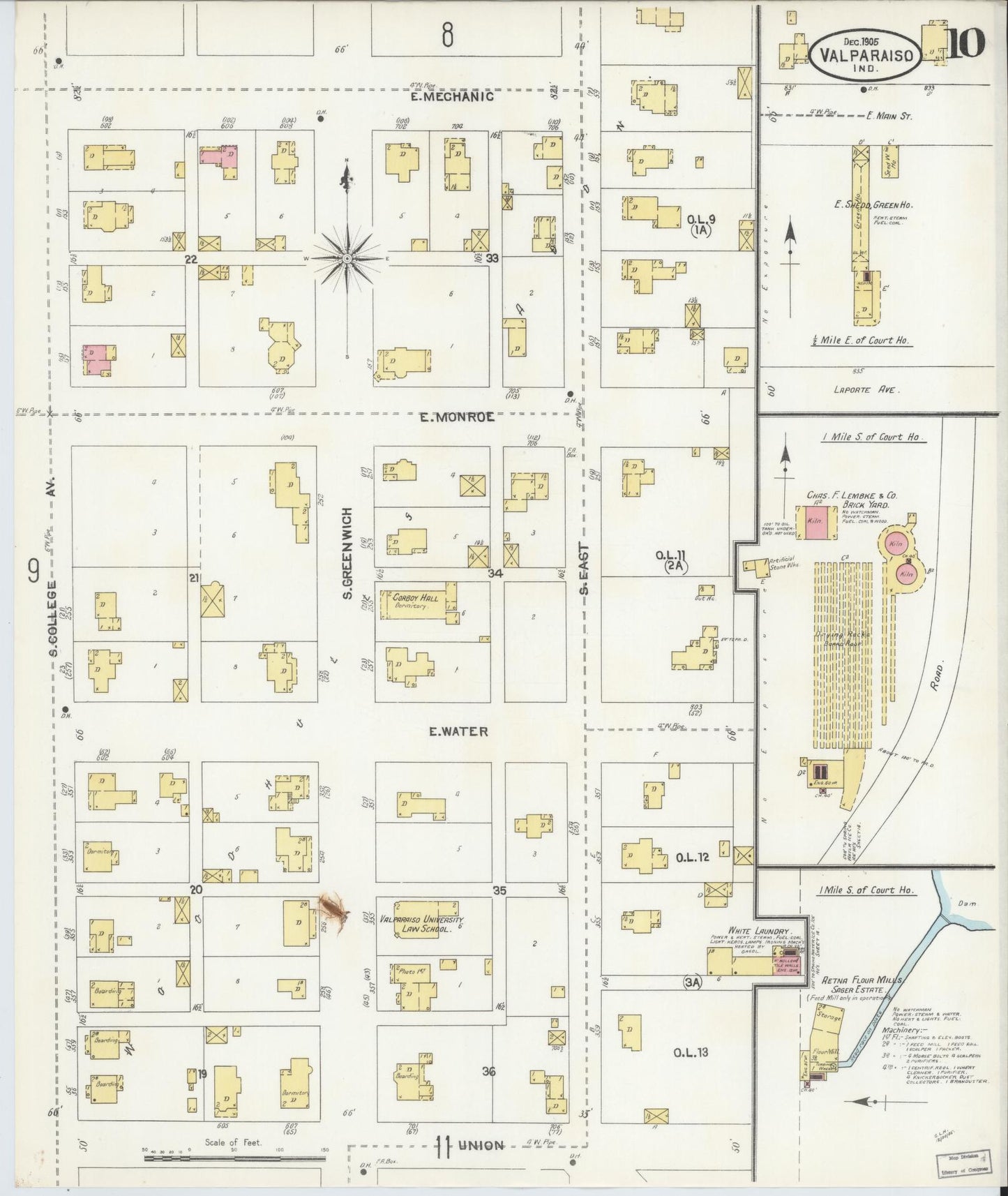 Sanborn Fire Insurance Map from Valparaiso, Porter County, Indiana (1905), Sheet #0010 - Complete Map Set gallery image, historic Sanborn map, vintage wall art, Indiana Indiana