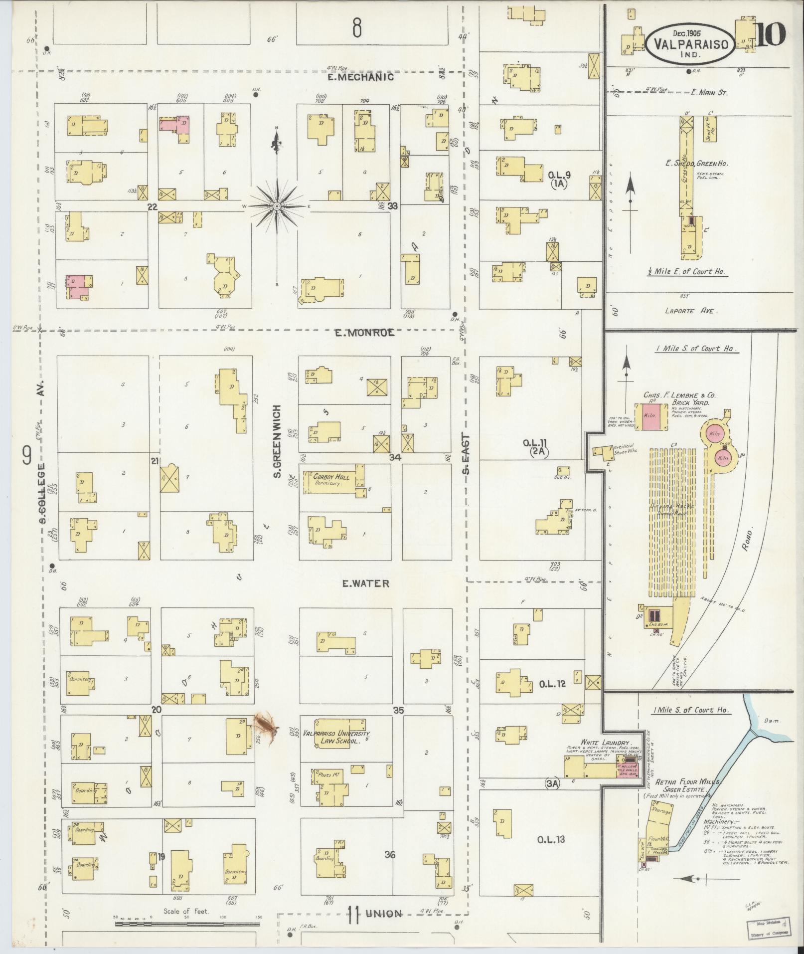Sanborn Fire Insurance Map from Valparaiso, Porter County, Indiana (1905), Sheet #0010 - Complete Map Set gallery image, historic Sanborn map, vintage wall art, Indiana Indiana