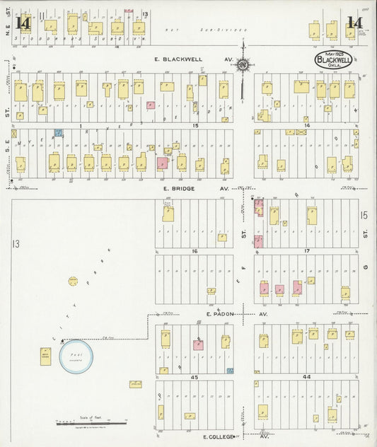 Sanborn Fire Insurance Map from Blackwell, Kay County, Oklahoma (1925), Sheet #0014 - Historic Sanborn Fire Insurance Map Print, vintage old map wall art, antique decor, genealogy gift, Oklahoma Oklahoma map