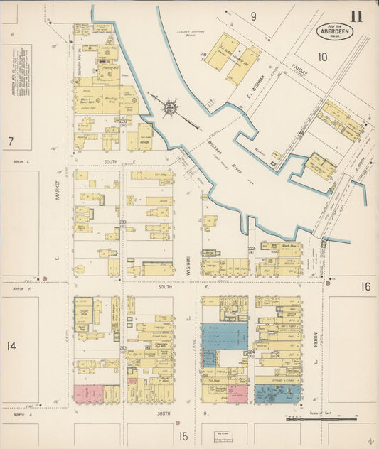 Sanborn Fire Insurance Map from Aberdeen, Grays Harbor County, Washington (1914), Sheet #0011 - Historic Sanborn Fire Insurance Map Print, vintage old map wall art, antique decor, genealogy gift, Washington Washington map