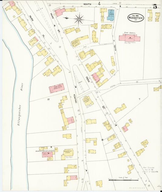 Sanborn Fire Insurance Map from Woodstock, Windsor County, Vermont (1904), Sheet #0005 - Historic Sanborn Fire Insurance Map Print, vintage old map wall art, antique decor, genealogy gift, Vermont Vermont map