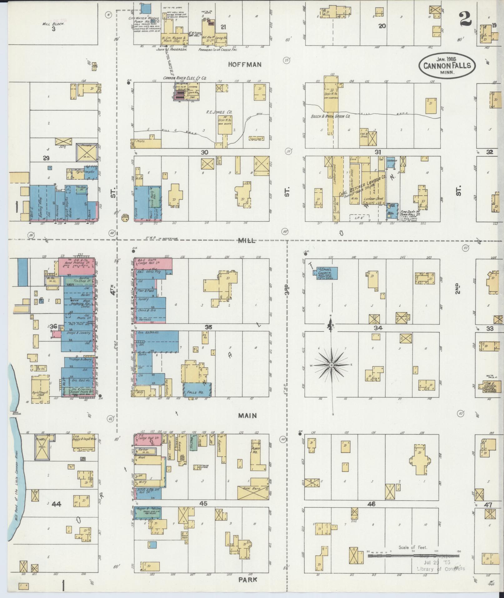 Sanborn Fire Insurance Map from Cannon Falls, Goodhue County, Minnesota (1905), Sheet #0002 - Complete Map Set gallery image, historic Sanborn map, vintage wall art, Minnesota Minnesota