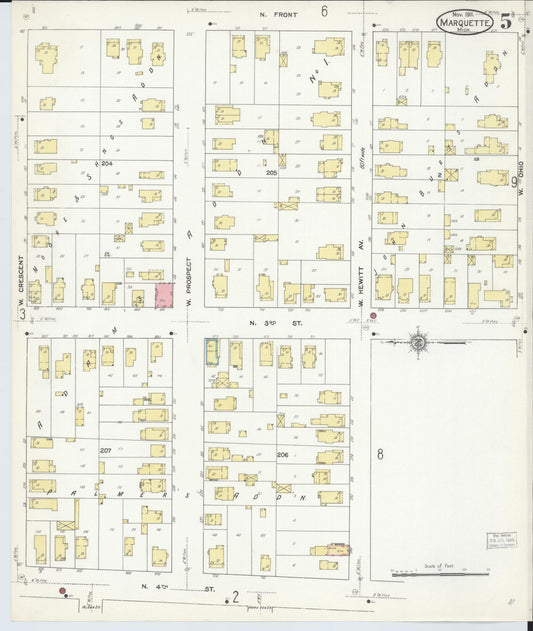 Sanborn Fire Insurance Map from Marquette, Marquette County, Michigan (1911), Sheet #0005 - Historic Sanborn Fire Insurance Map Print, vintage old map wall art, antique decor, genealogy gift, Michigan Michigan map