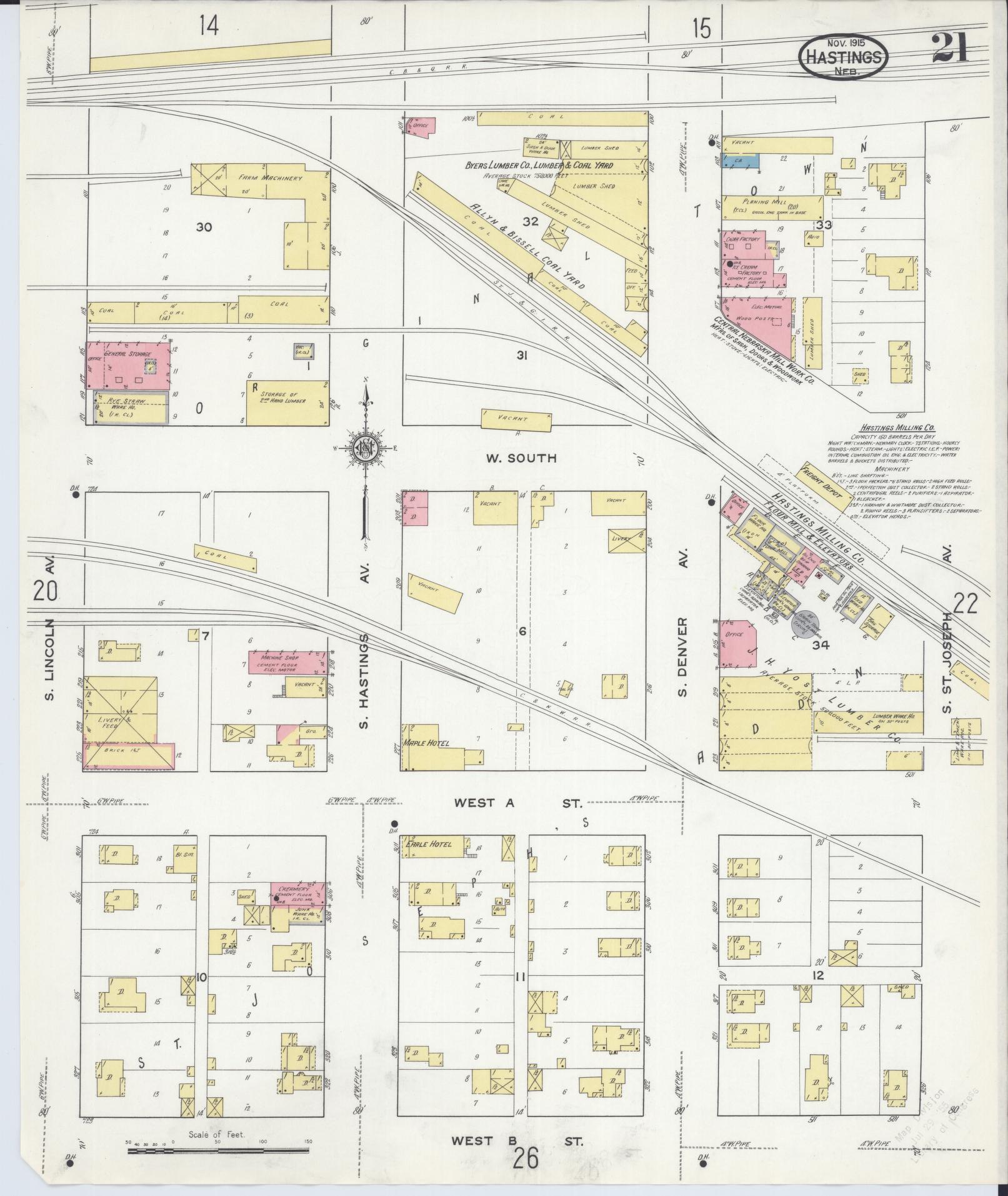 Sanborn Fire Insurance Map from Hastings, Adams County, Nebraska (1915), Sheet #0021 - Historic Sanborn Fire Insurance Map Print, vintage old map wall art, antique decor, genealogy gift, Nebraska Nebraska map