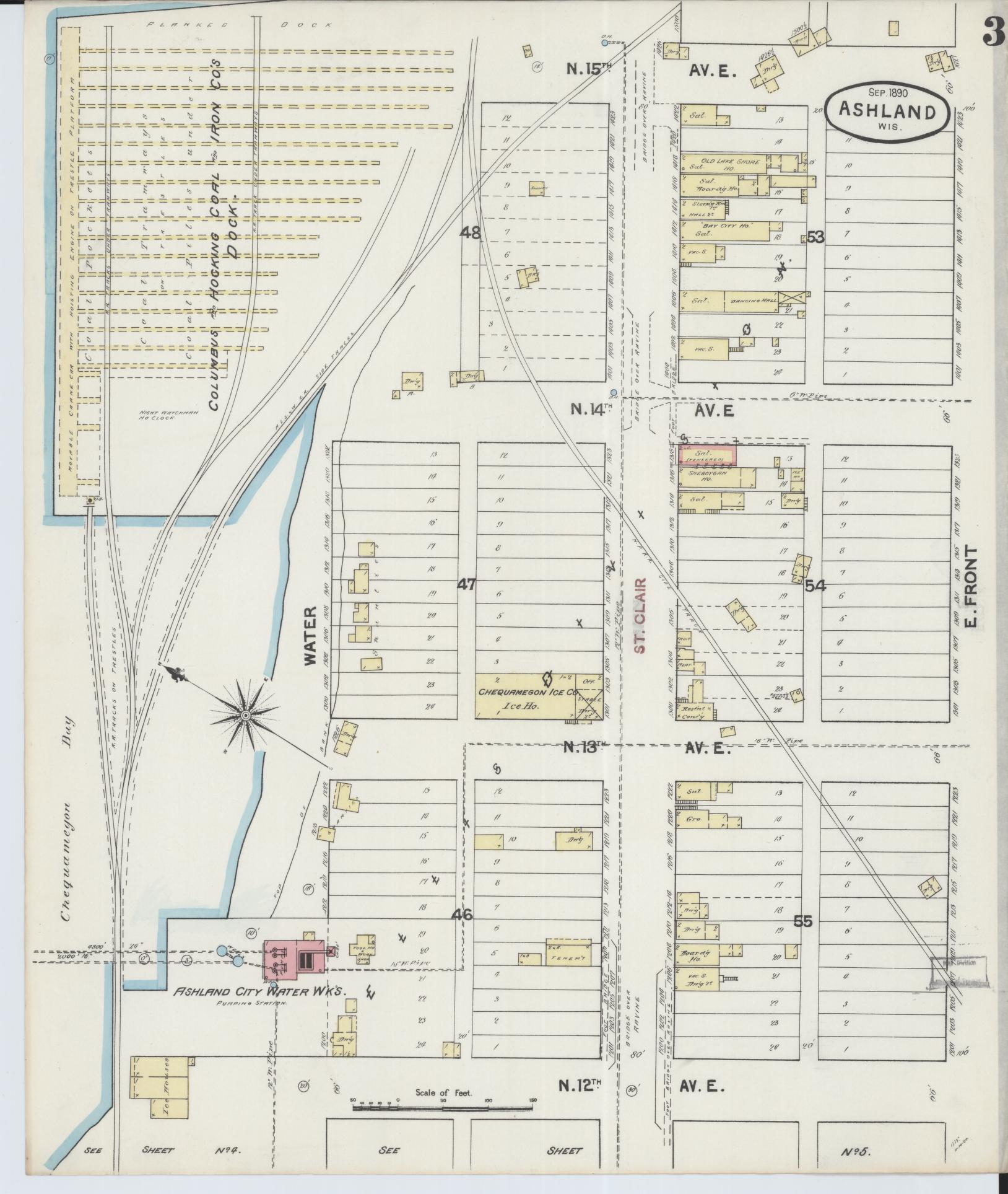 Sanborn Fire Insurance Map from Ashland, Ashland County, Wisconsin (1890), Sheet #0003 - Historic Sanborn Fire Insurance Map Print, vintage old map wall art, antique decor, genealogy gift, Wisconsin Wisconsin map