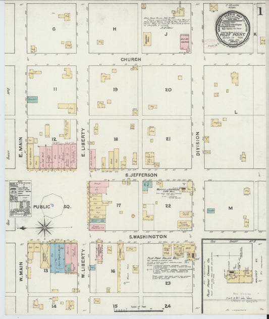 Sanborn Fire Insurance Map from Pilot Point, Denton County, Texas (1891), Sheet #0001 - Complete Map Set gallery image, historic Sanborn map, vintage wall art, Texas Texas