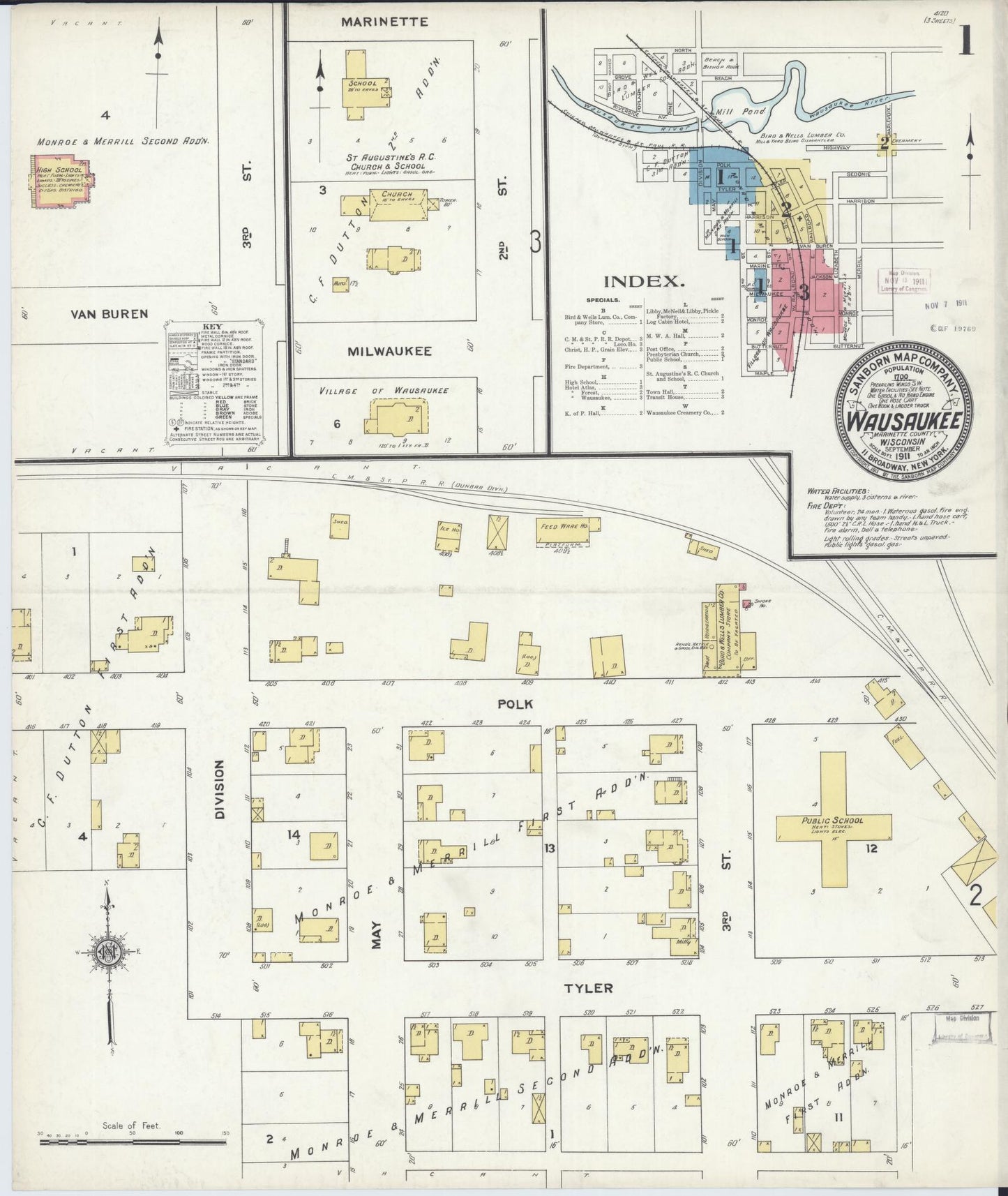 Sanborn Fire Insurance Map from Wausaukee, Marinette County, Wisconsin (1911), Sheet #0001 - Historic Sanborn Fire Insurance Map Print, vintage old map wall art, antique decor, genealogy gift, Wisconsin Wisconsin map