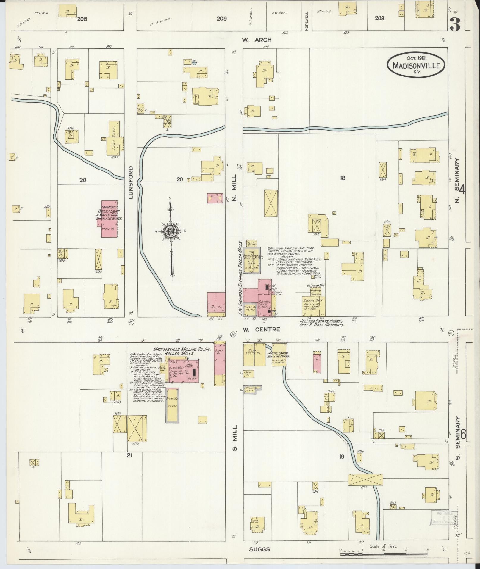 Sanborn Fire Insurance Map from Madisonville, Hopkins County, Kentucky (1912), Sheet #0003 - Complete Map Set gallery image, historic Sanborn map, vintage wall art, Kentucky Kentucky
