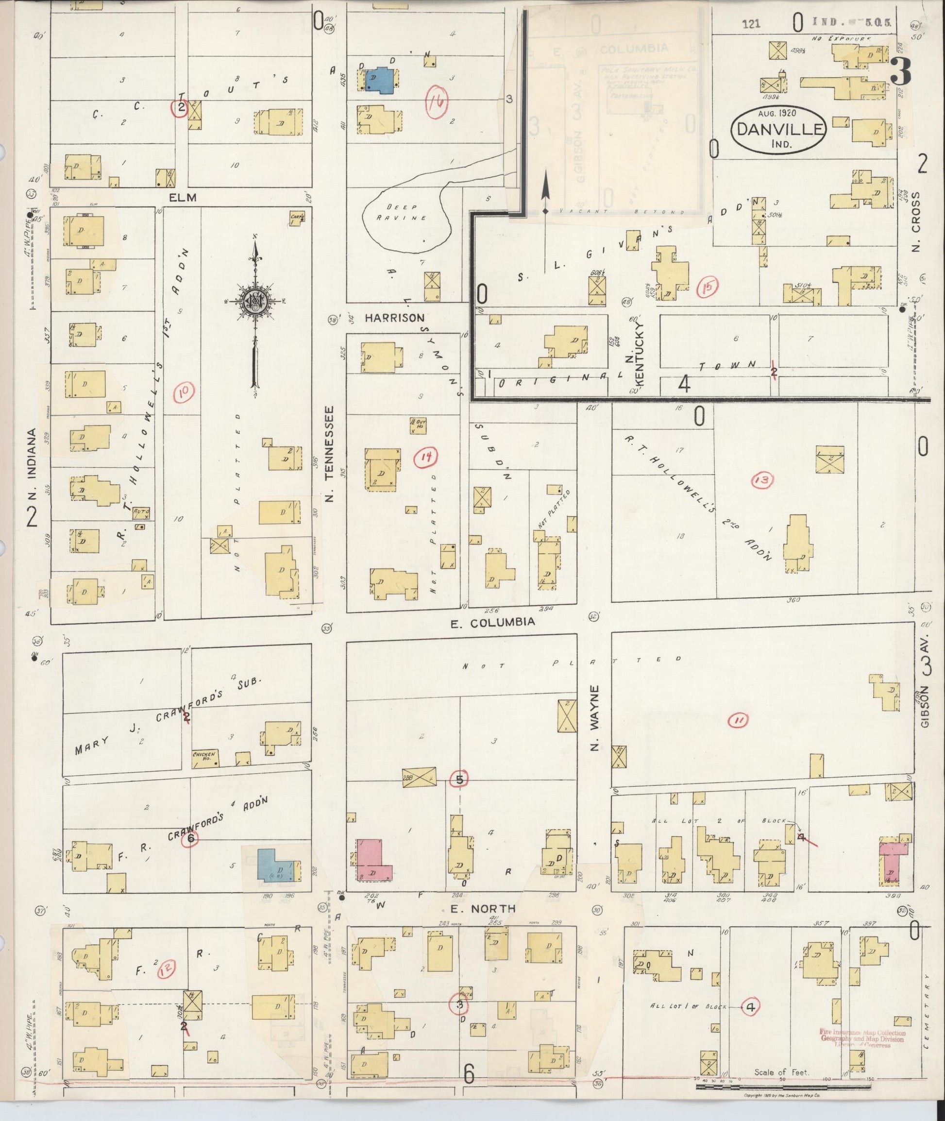 Sanborn Fire Insurance Map from Danville, Hendricks County, Indiana (1932), Sheet #0003 - Complete Map Set gallery image, historic Sanborn map, vintage wall art, Indiana Indiana