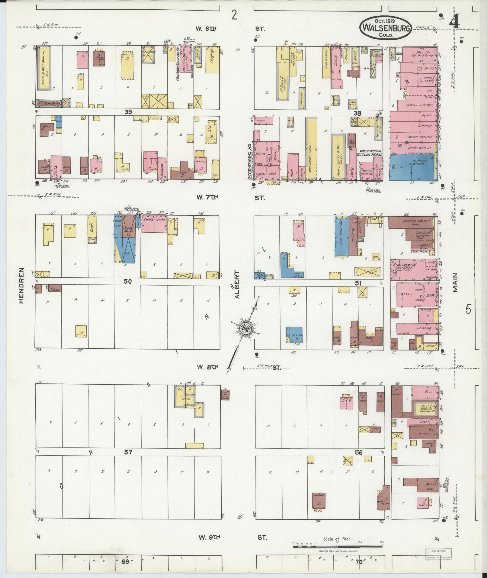 Sanborn Fire Insurance Map from Walsenburg, Huerfano County, Colorado (1919), Sheet #0004 - Historic Sanborn Fire Insurance Map Print, vintage old map wall art, antique decor, genealogy gift, Colorado Colorado map