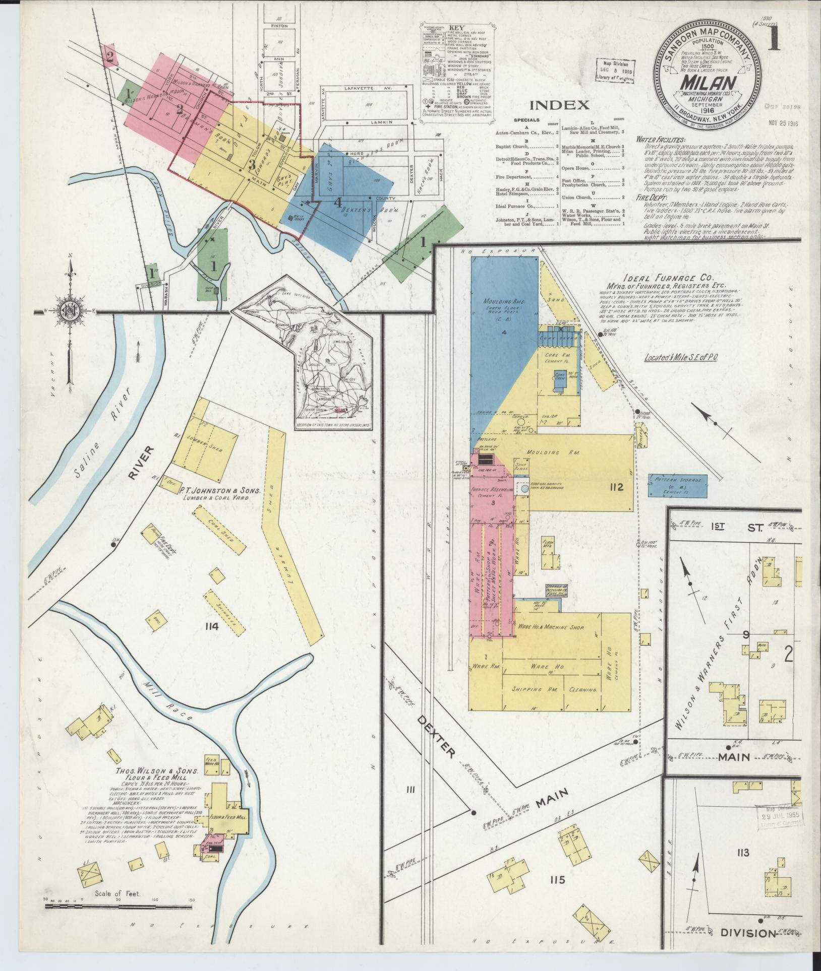 Sanborn Fire Insurance Map from Milan, Washtenaw And Monroe Counties, Michigan (1916), Sheet #0001 - Complete Map Set gallery image, historic Sanborn map, vintage wall art, Michigan Michigan