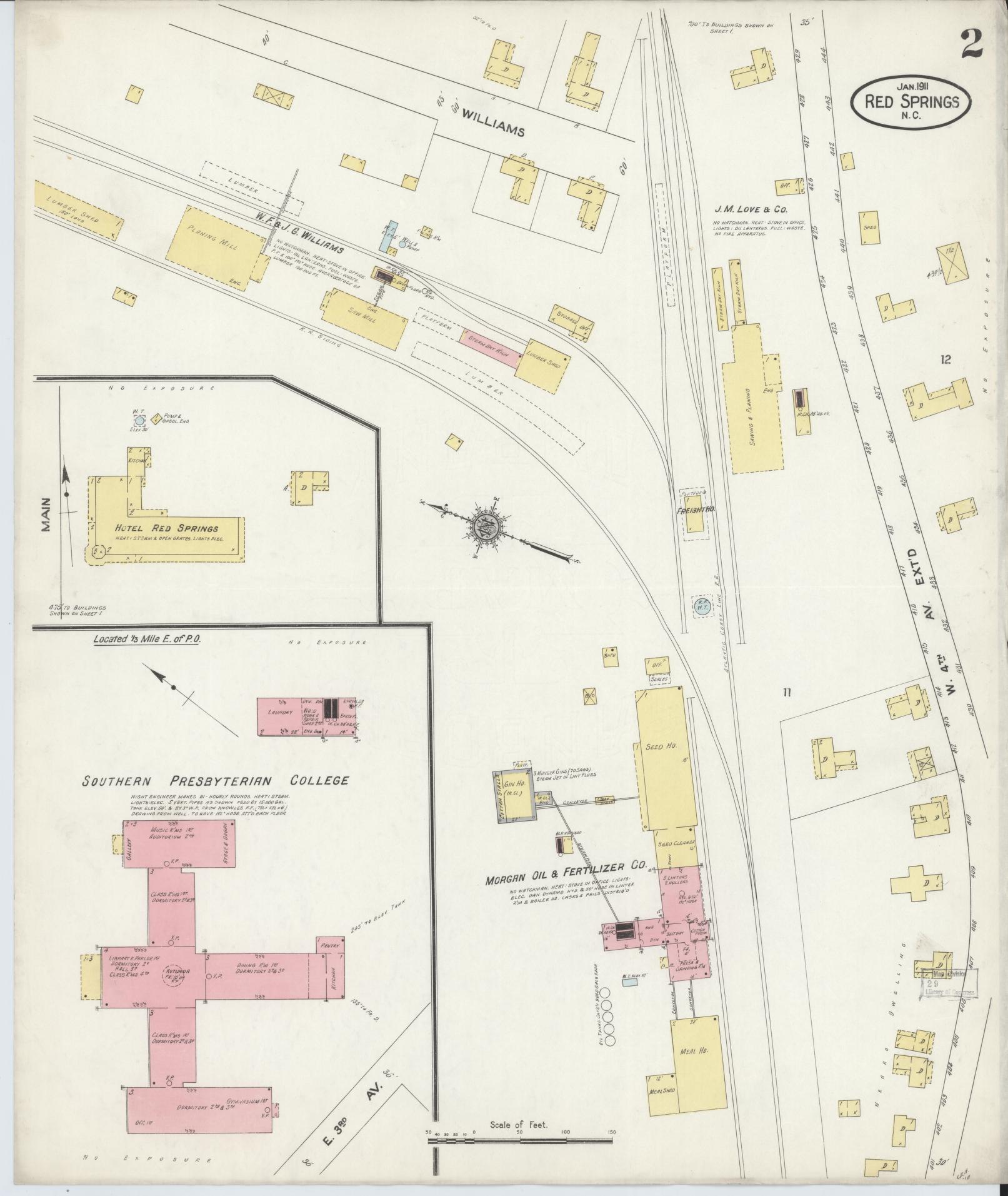 Sanborn Fire Insurance Map from Red Springs, Robeson County, North Carolina (1911), Sheet #0002 - Complete Map Set gallery image, historic Sanborn map, vintage wall art, North Carolina North Carolina