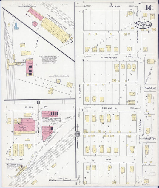 Sanborn Fire Insurance Map from Taylorville, Christian County, Illinois (1914), Sheet #0014 - Historic Sanborn Fire Insurance Map Print, vintage old map wall art, antique decor, genealogy gift, Illinois Illinois map