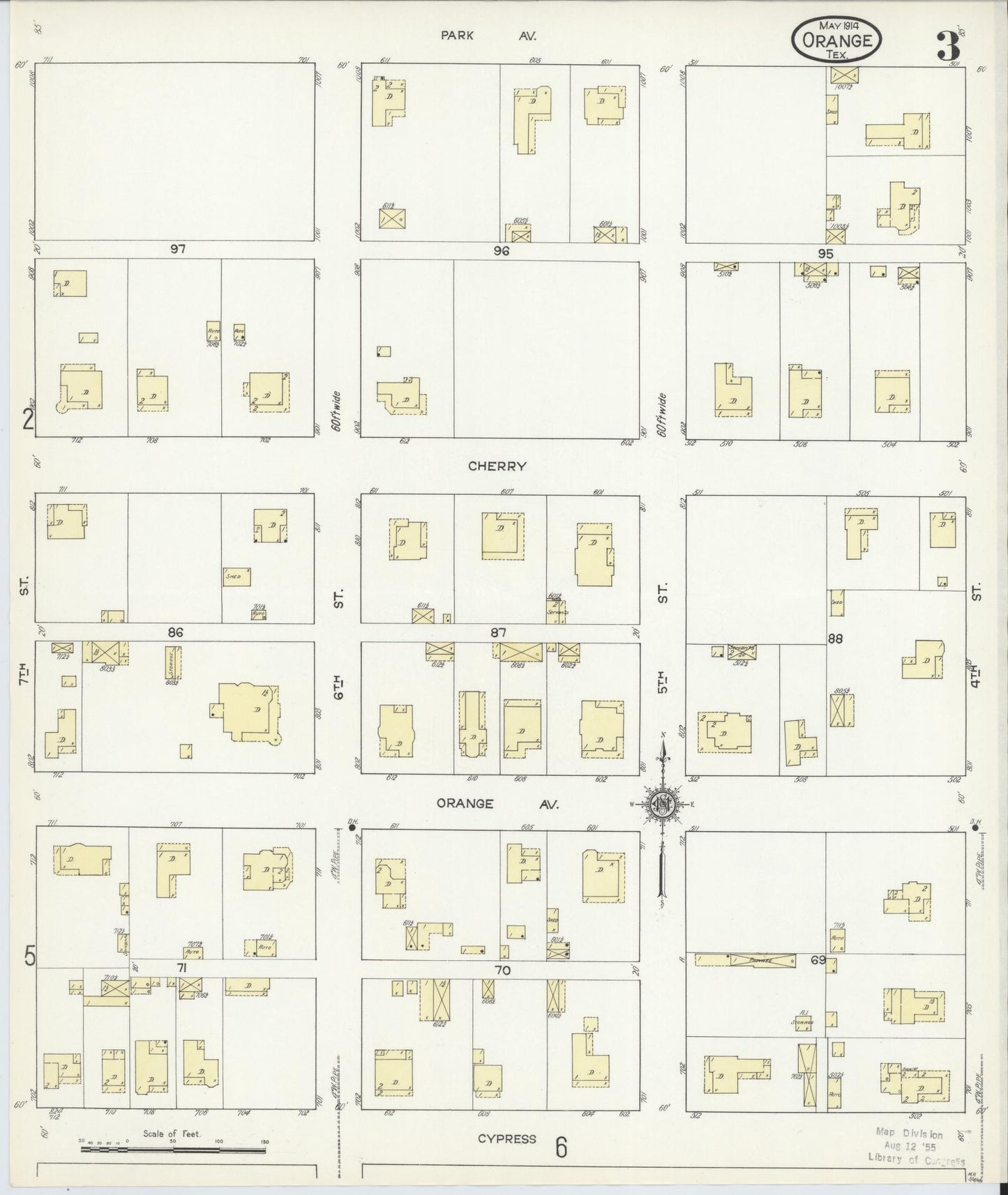 Sanborn Fire Insurance Map from Orange, Orange County, Texas (1914), Sheet #0003 - Complete Map Set gallery image, historic Sanborn map, vintage wall art, Texas Texas