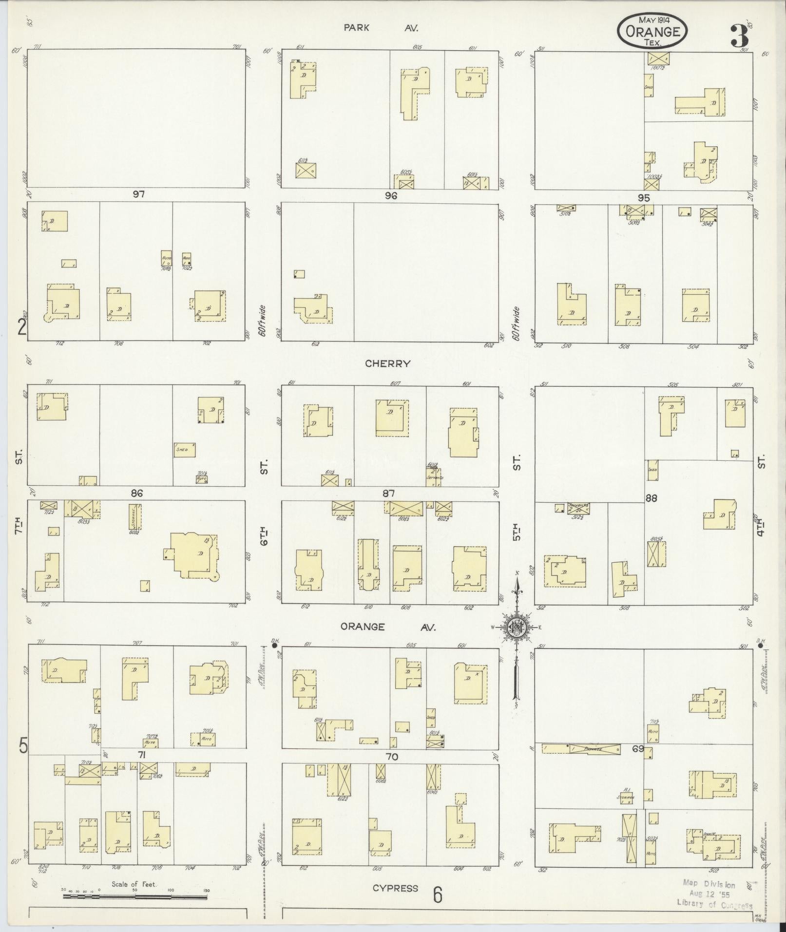 Sanborn Fire Insurance Map from Orange, Orange County, Texas (1914), Sheet #0003 - Complete Map Set gallery image, historic Sanborn map, vintage wall art, Texas Texas