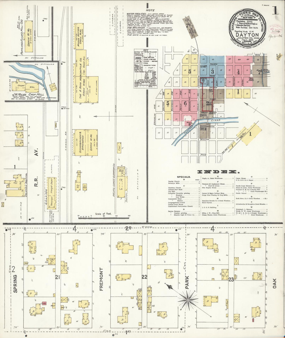 Sanborn Fire Insurance Map from Dayton, Columbia County, Washington (1896), Sheet #0001 - Historic Sanborn Fire Insurance Map Print, vintage old map wall art, antique decor, genealogy gift, Washington Washington map