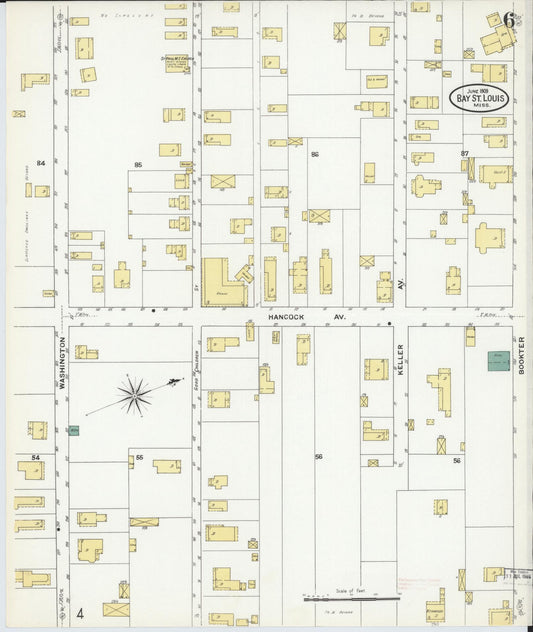 Sanborn Fire Insurance Map from Bay Saint Louis, Hancock County, Mississippi (1909), Sheet #0006 - Historic Sanborn Fire Insurance Map Print, vintage old map wall art, antique decor, genealogy gift, Mississippi Mississippi map