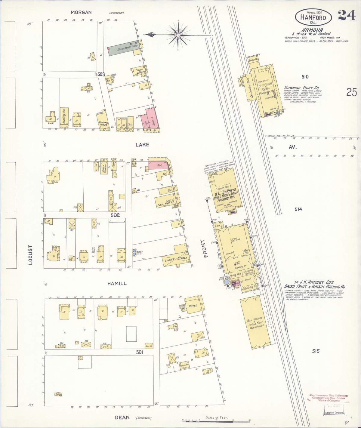 Sanborn Fire Insurance Map from Hanford, Kings County, California (1905), Sheet #0024 - Complete Map Set gallery image, historic Sanborn map, vintage wall art, California California