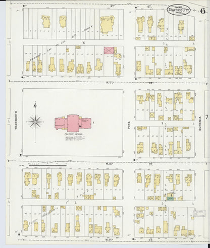 Sanborn Fire Insurance Map from Traverse City, Grand Traverse County, Michigan (1899), Sheet #0006 - Complete Map Set gallery image, historic Sanborn map, vintage wall art, Michigan Michigan