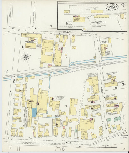 Sanborn Fire Insurance Map from Peabody, Essex County, Massachusetts (1897), Sheet #0009 - Historic Sanborn Fire Insurance Map Print, vintage old map wall art, antique decor, genealogy gift, Massachusetts Massachusetts map