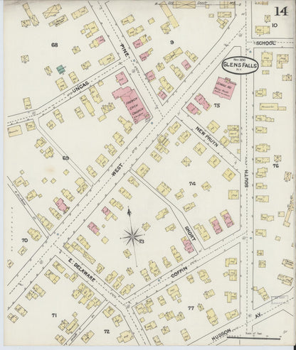 Sanborn Fire Insurance Map from Glens Falls, Warren County, New York (1890), Sheet #0014 - Complete Map Set gallery image, historic Sanborn map, vintage wall art, New York New York