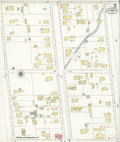 Sanborn Fire Insurance Map from Hayward, Alameda County, California (1907), Sheet #0005 - Historic Sanborn Fire Insurance Map Print, vintage old map wall art, antique decor, genealogy gift, California California map