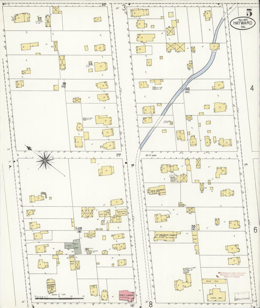 Sanborn Fire Insurance Map from Hayward, Alameda County, California (1907), Sheet #0005 - Historic Sanborn Fire Insurance Map Print, vintage old map wall art, antique decor, genealogy gift, California California map