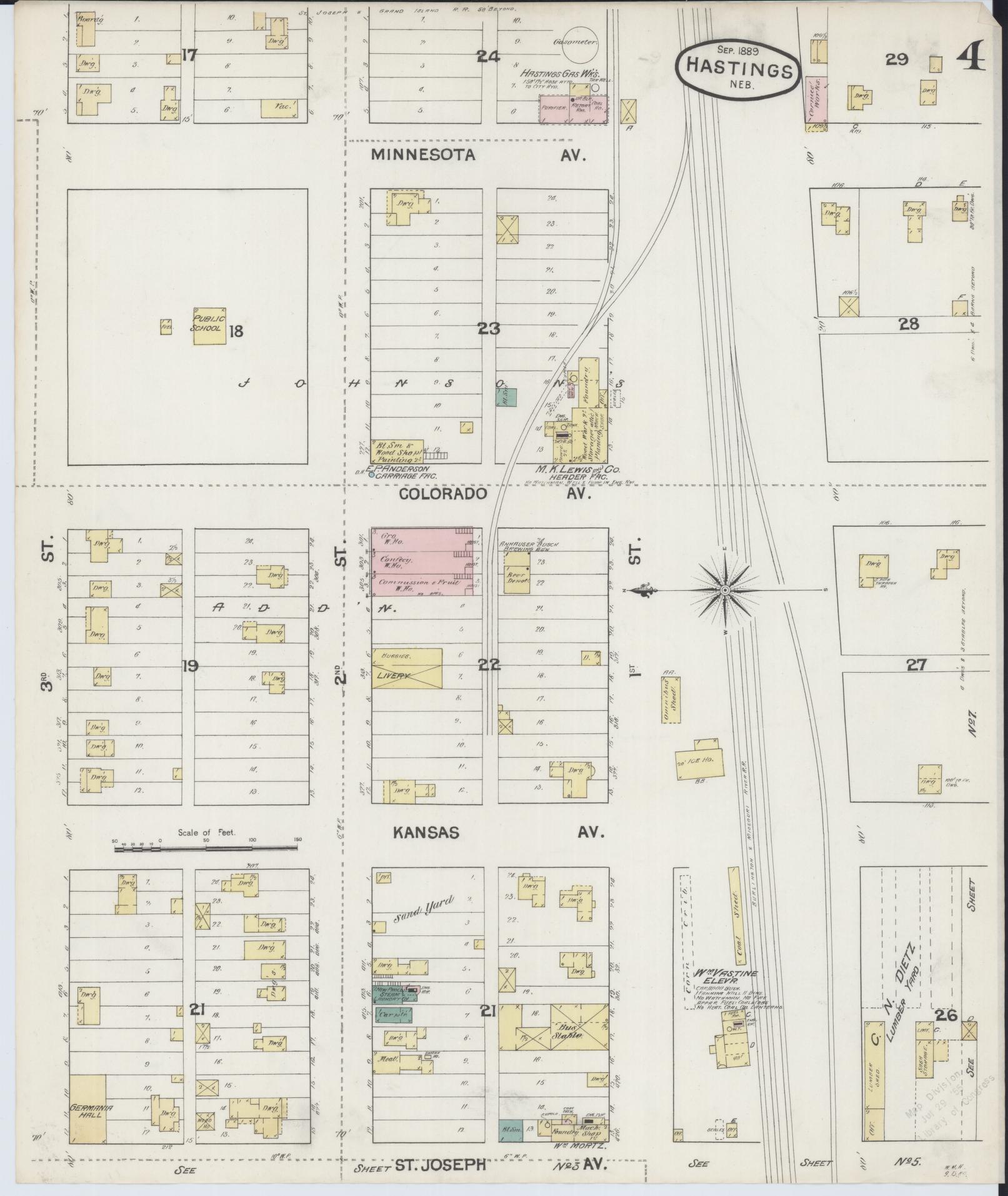 Sanborn Fire Insurance Map from Hastings, Adams County, Nebraska (1889), Sheet #0004 - Complete Map Set gallery image, historic Sanborn map, vintage wall art, Nebraska Nebraska