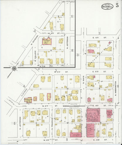 Sanborn Fire Insurance Map from Bicknell, Knox County, Indiana (1921), Sheet #0005 - Historic Sanborn Fire Insurance Map Print, vintage old map wall art, antique decor, genealogy gift, Indiana Indiana map