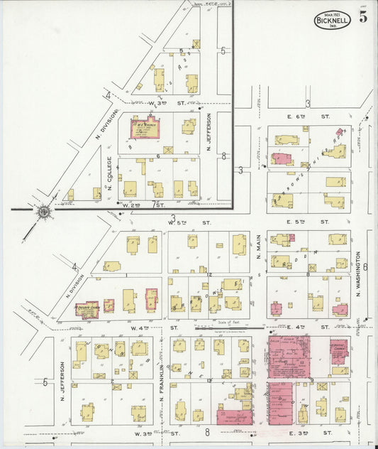 Sanborn Fire Insurance Map from Bicknell, Knox County, Indiana (1921), Sheet #0005 - Historic Sanborn Fire Insurance Map Print, vintage old map wall art, antique decor, genealogy gift, Indiana Indiana map